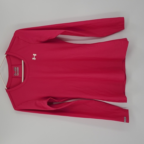 Under Armour Medium  Magenta pink fitted long sleeve silver Logo running shirt - Picture 1 of 5